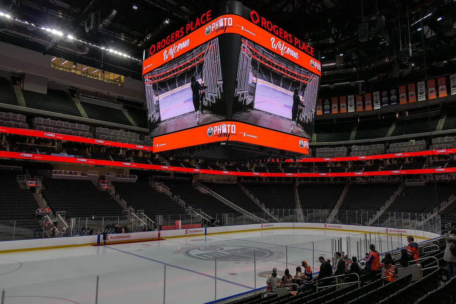 The ice, scoreboard and seating bowl inside Rogers Place in Edmonton