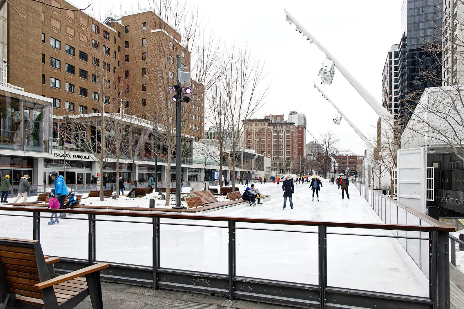 The Esplanade Tranquille in the Quartier des Spectacles in Montreal in winter