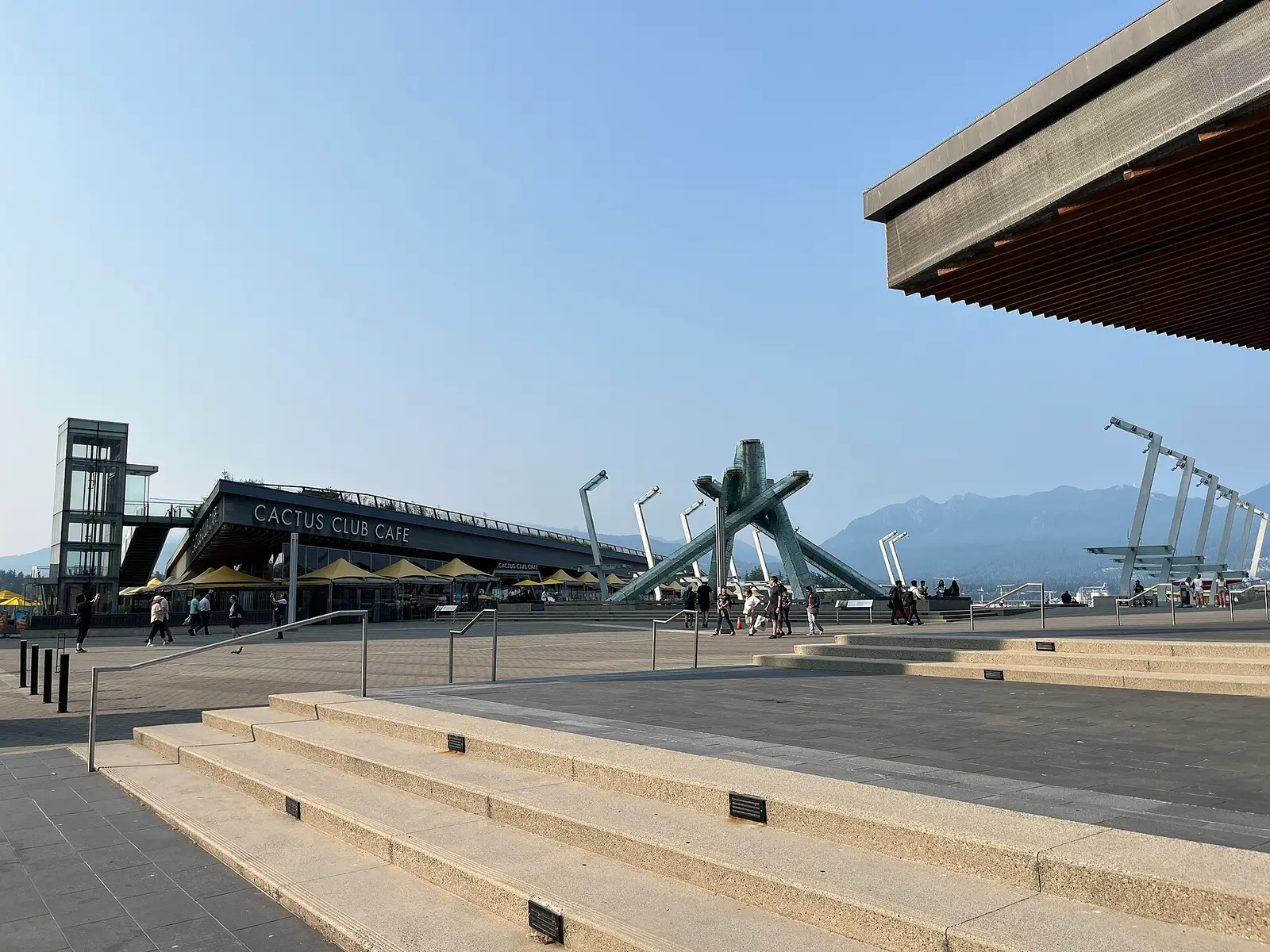 The Olympic cauldron at Jack Poole Plaza on the Vancouver waterfront